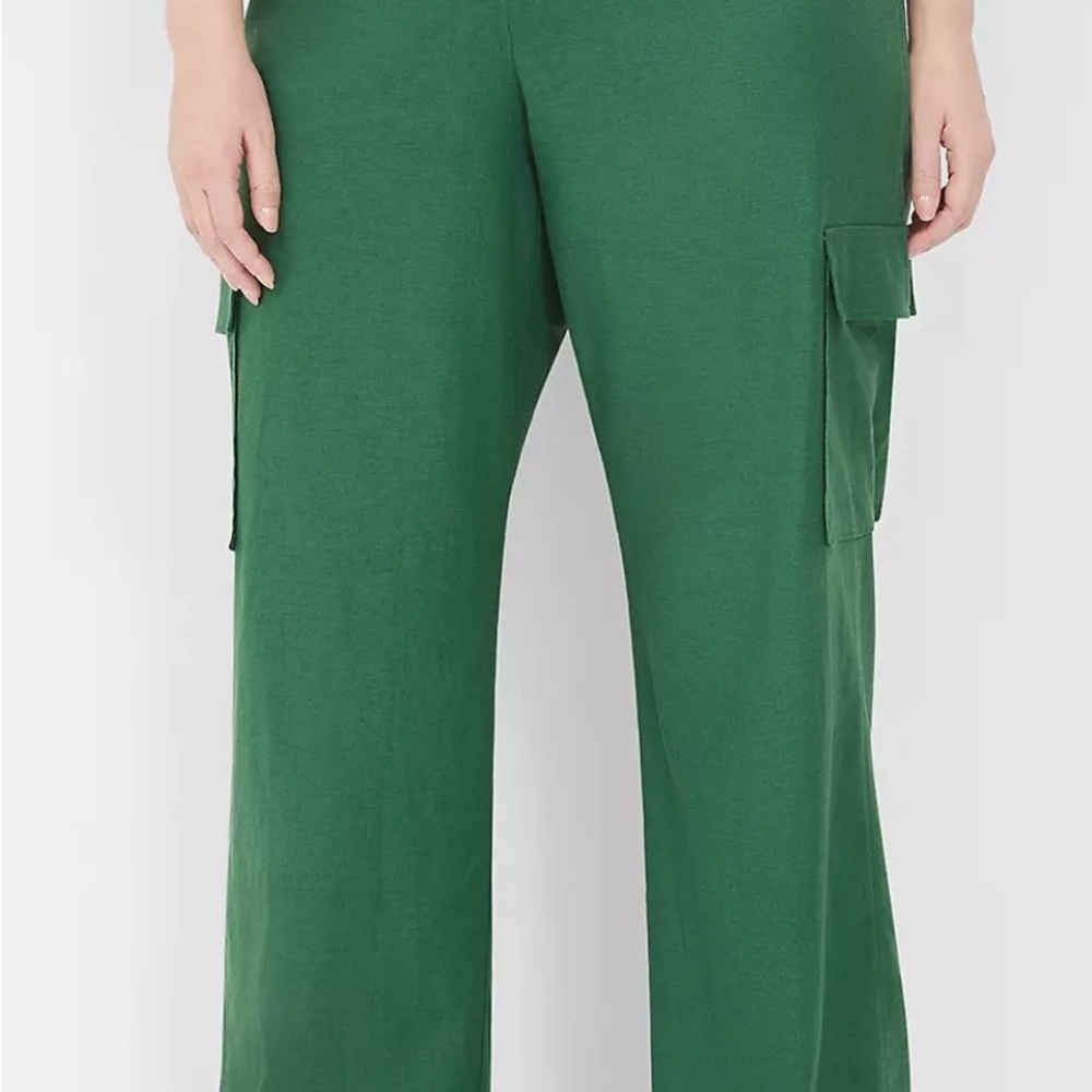 Lane Bryant Green Straight Leg Pants Linen Blend Sz 18